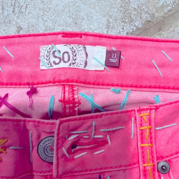 SoShelbie Denim - Cute, bright pink jeans, added embroidery touches & distressed…cute cute